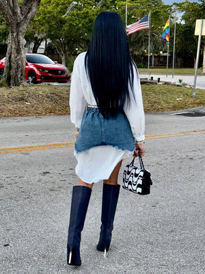 Shirt & Denim Mini Skirt Set