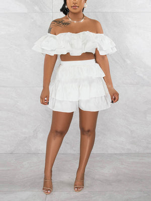 Ruffle Crop Top Shorts Set