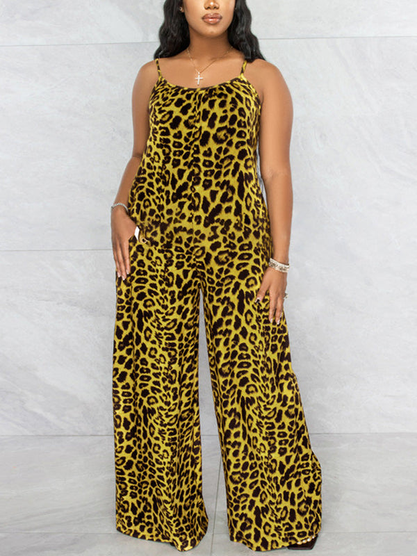 Leopard Spaghetti Strap Jumpsuit