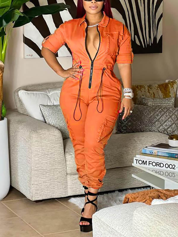 Zip Front Cargo Jumpsuit