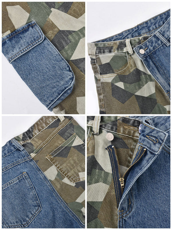 Camouflage Denim Patchwork Pants