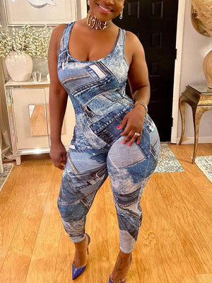 Sleeveless Print Jumpsuit