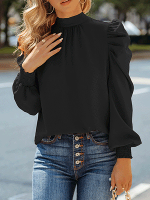 Solid Puff Sleeve Blouse Top