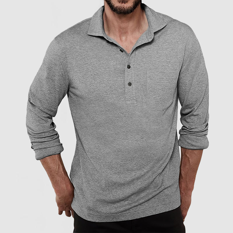 Men's Casual Cotton Long Sleeve Polo Shirt