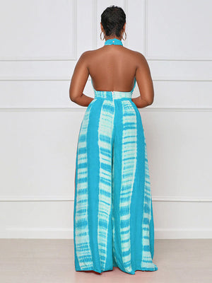 Halter Backless Printed Wide Leg Jumpsuit