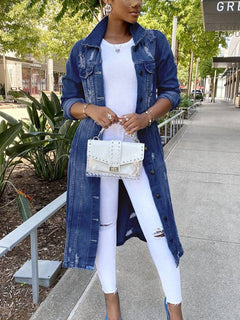 Turndown Collar Ripped Denim Coats