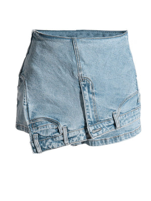 High Waist Irregular Denim Skort