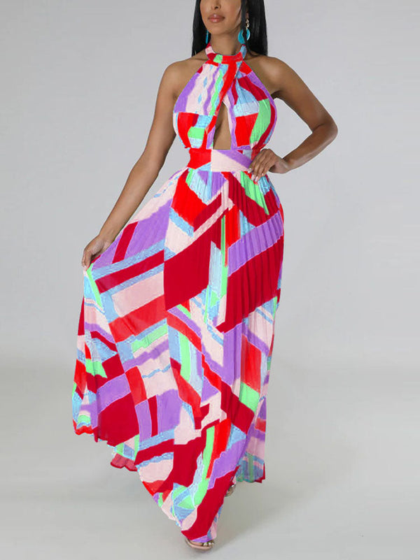 Halter Pleated Maxi Dress