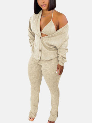 Cardigan Crop Tops & Pants 3 Piece Set