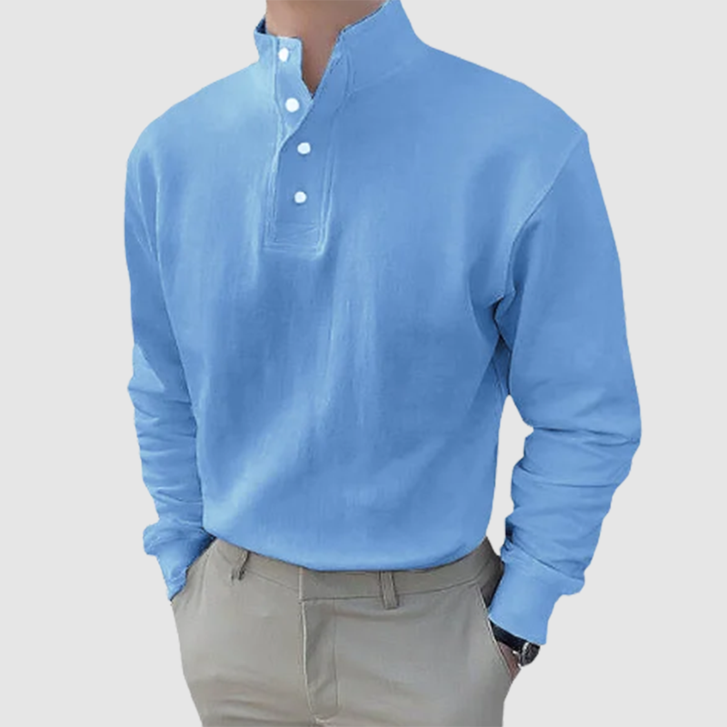 Gentleman's Simple Basic Stand-up Collar Long-sleeved Polo Shirt