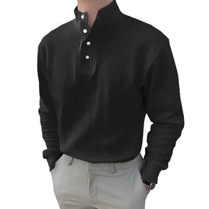 Gentleman's Simple Basic Stand-up Collar Long-sleeved Polo Shirt