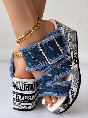 Denim Wedge Sandals