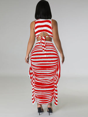 Striped Crop Top Maxi Skirt Set