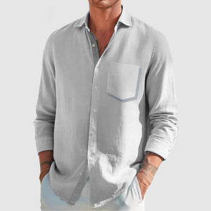 Men's Classic Color Block Patchwork Cotton Linen Shirt