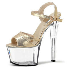 YM & Dancer S962 17cm gold uppers shinning wedding party heels, pole dancing transparent for fashion stage show dance shoes