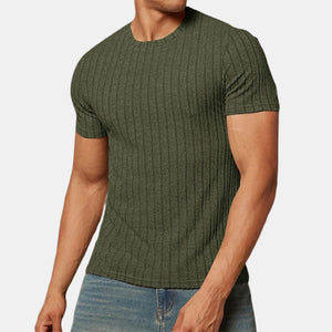 Summer round neck striped casual men's T-shirt