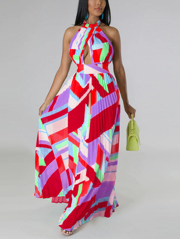 Halter Pleated Maxi Dress