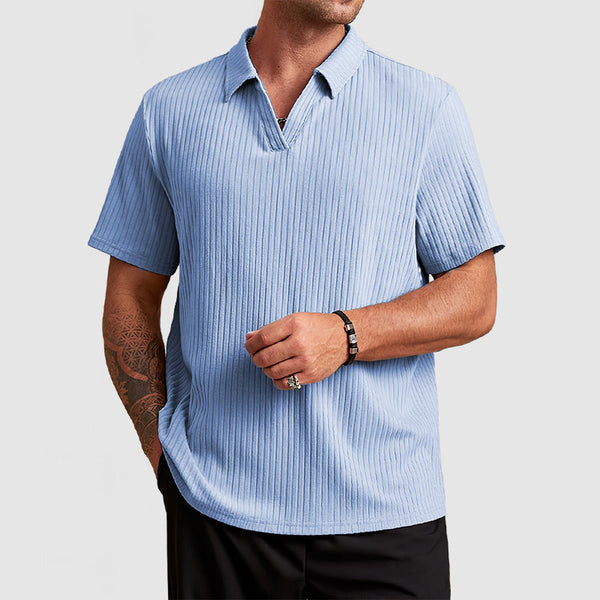 Men's Cotton Knit Striped Textured Short Sleeve Polo Shirt