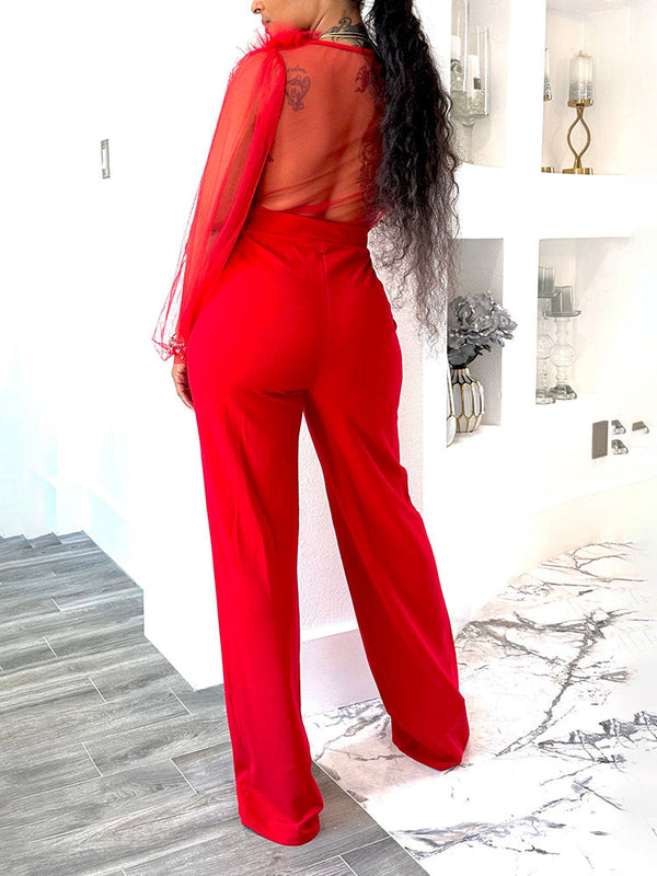 Mesh V Neck Jumpsuit