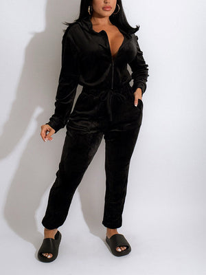 Velvet Casual Jogger Jumpsuit