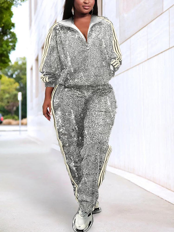 Sequin Casual Tracksuit Set