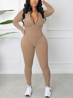 Zipper Front V Neck Jumpsuit