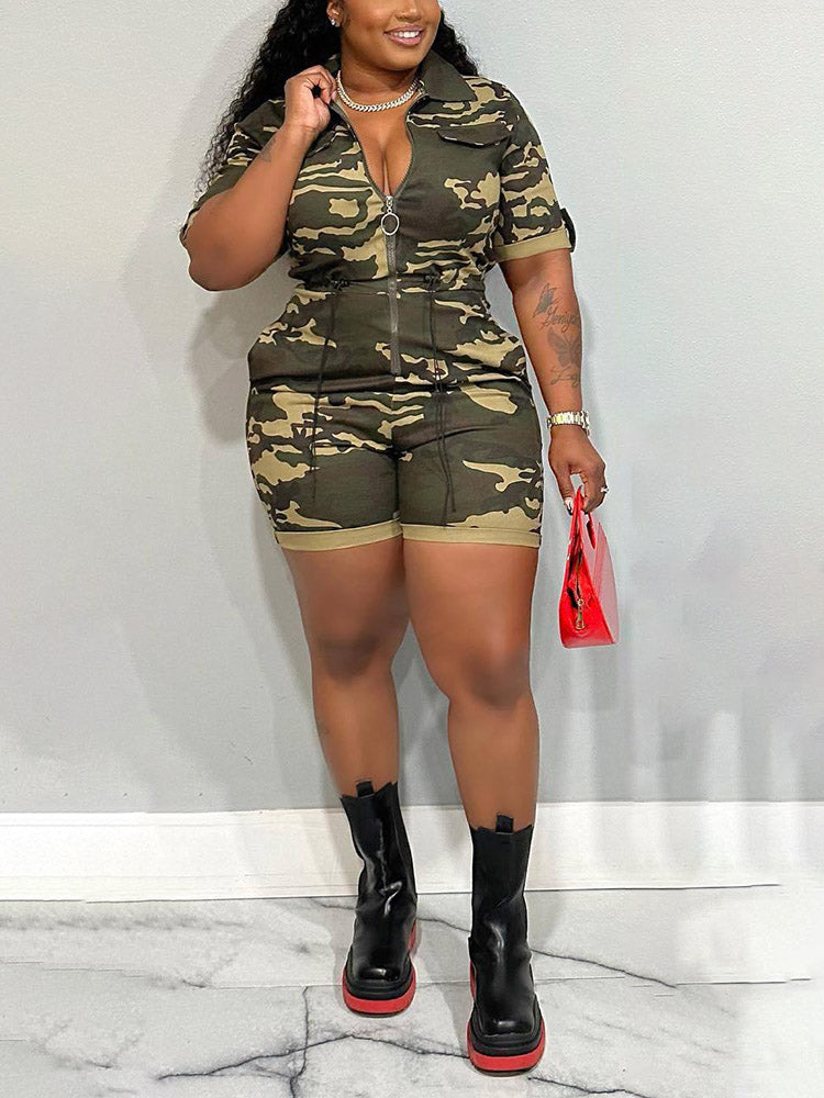 Camo Zipper Front Romper