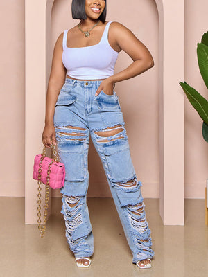 Ripped Pocket High Waist Jeans