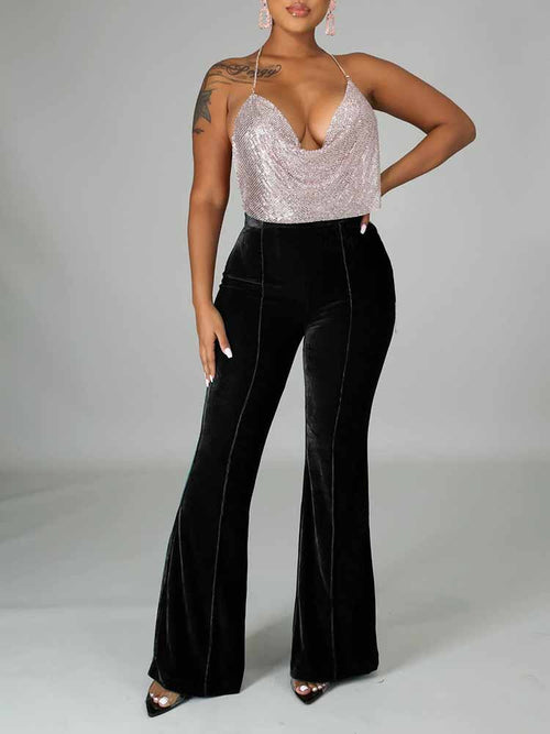 Velvet High Waist Flare Pants