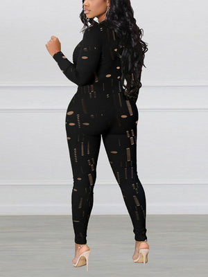 Distressed Zip Front Jumpsuit