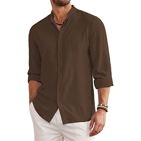 Men's new summer collage linen cardigan long sleeve shirt