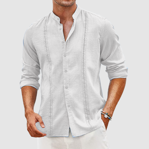 Men's solid color shirt long sleeve lapel shirt casual sports shirt