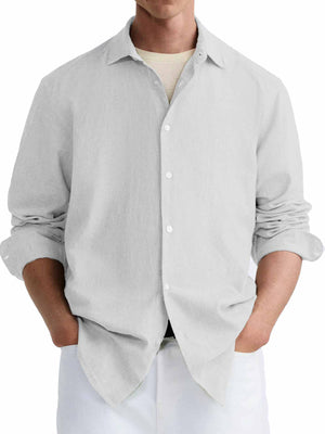 Men's Simple Basic Lapel Solid Color Long Sleeve Shirt