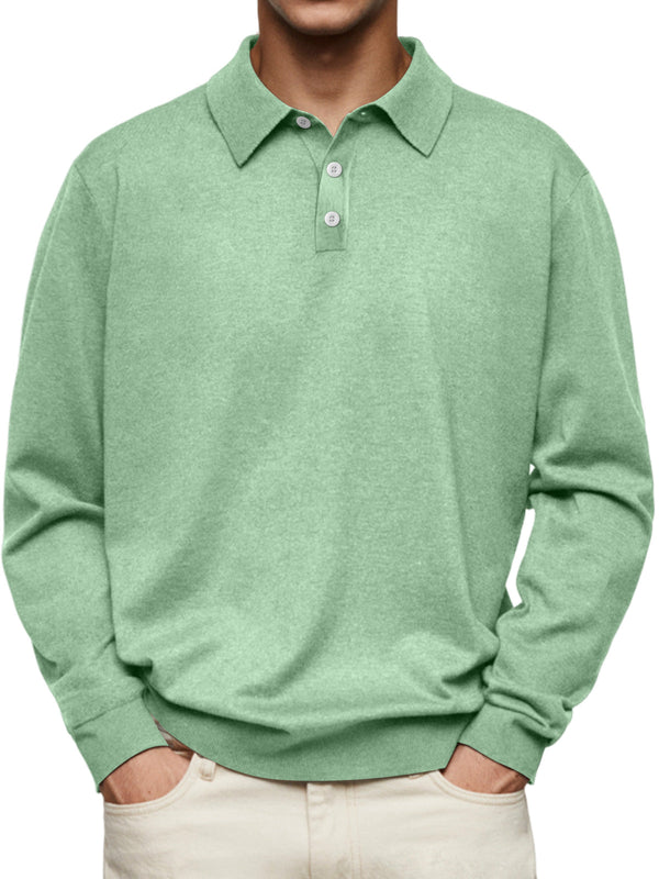 Men's Casual and Comfortable Solid Color Lapel Long Sleeve POLO Shirt