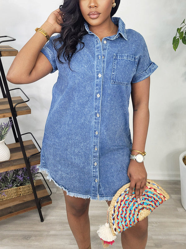 Raw Hem Denim Shirt Dress