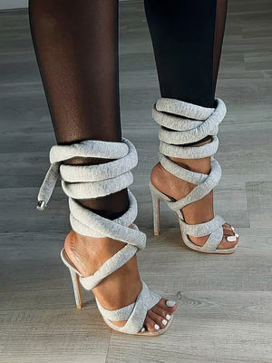 Cross Puffy Strap Heeled Sandals