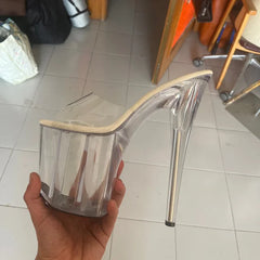 YM & Dancer S498 20cm high peep-toe heels, transparent 8 inch sexy pole dancing, model catwalk party dance shoes