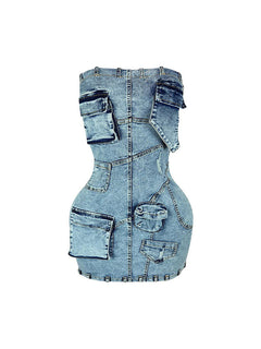 Strapless Denim Cargo Dress