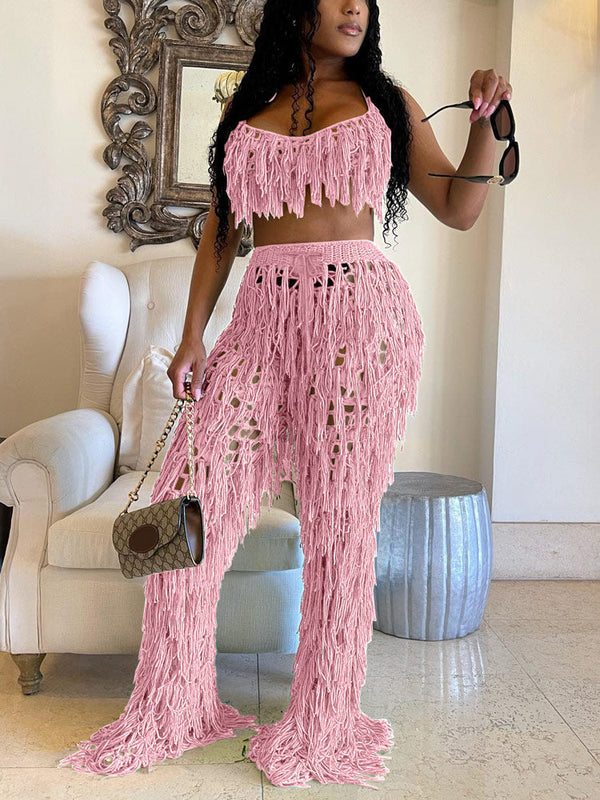 Crochet Tassels Crop Top ＆ Pants Set