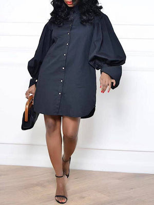 Puff Sleeve Mini Shirt Dress