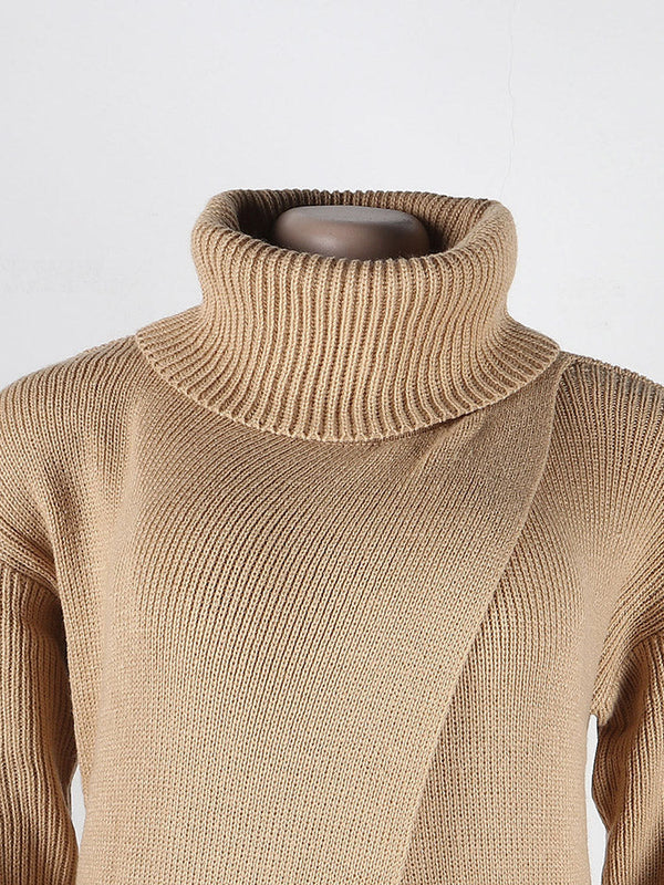 Knitted Turtleneck Slit Hem Sweater