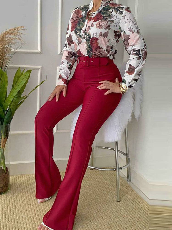 Floral Shirt & Flared Pants Set