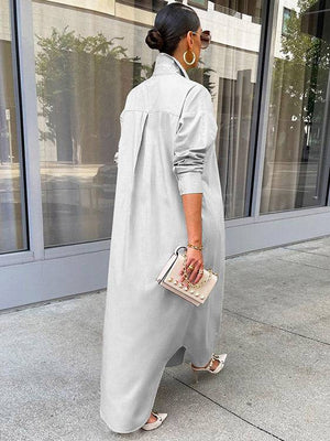 Solid Button Split Shirt Dress