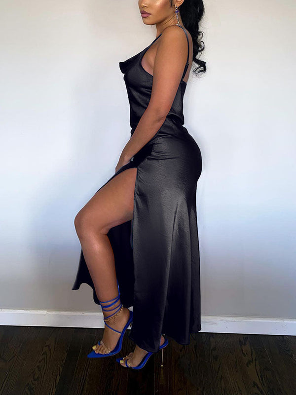 Satin High Slit Dress