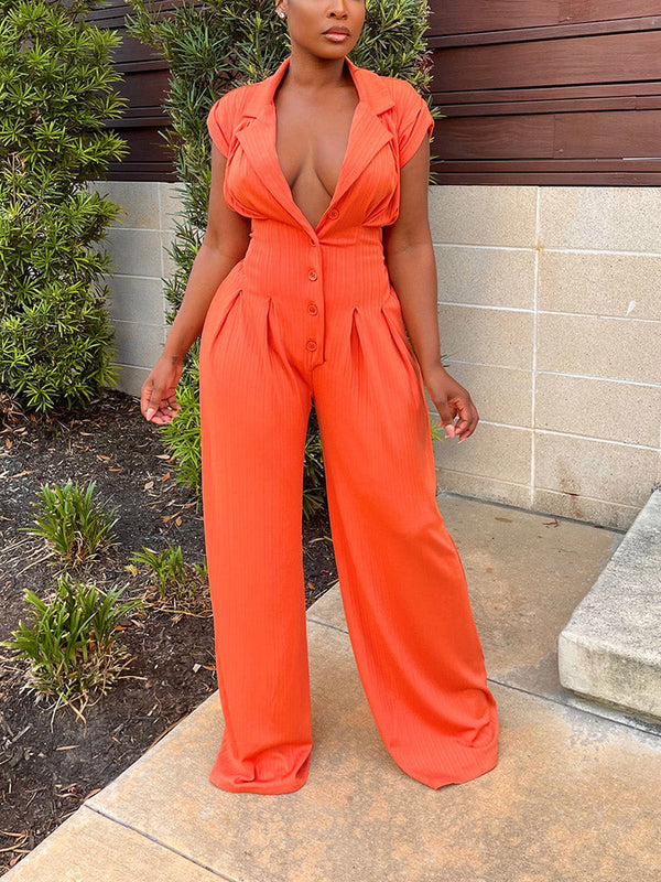 Cut Out Back Button Down Jumpsuit