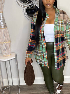 Plaid Loose-Fit Raw Edge Shirt