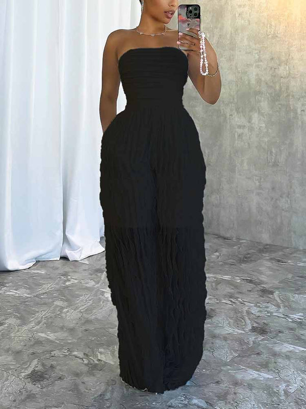 Strapless Sheer Ruffle Jumpsuit