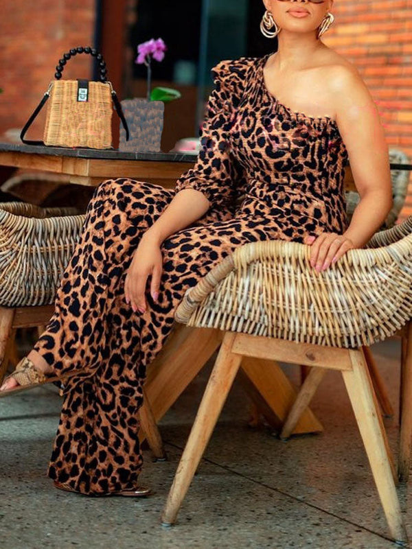 Leopard One Shoulder Jumpsuit