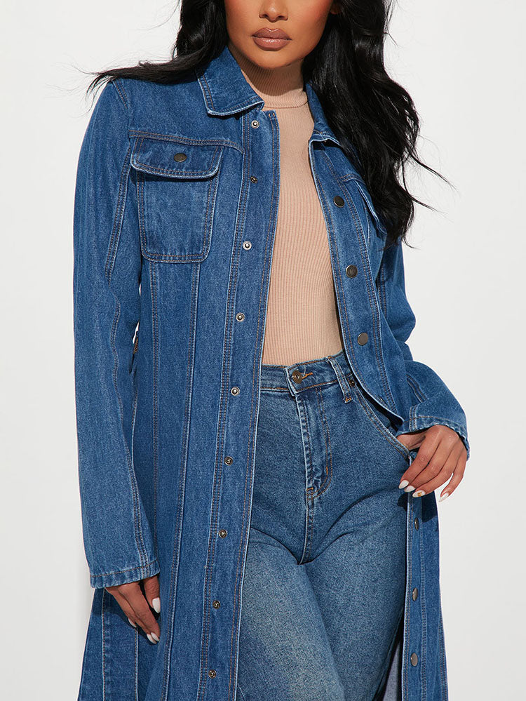 Denim Coat With Belt