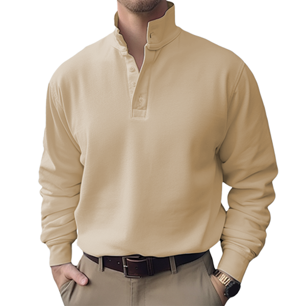 Gentleman's Simple Stand-up Collar Long sleeved Polo Shirt